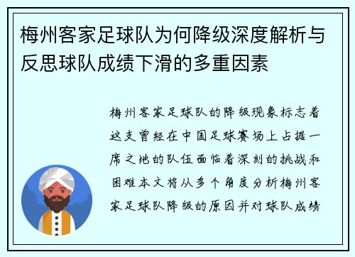 梅州客家足球队为何降级深度解析与反思球队成绩下滑的多重因素