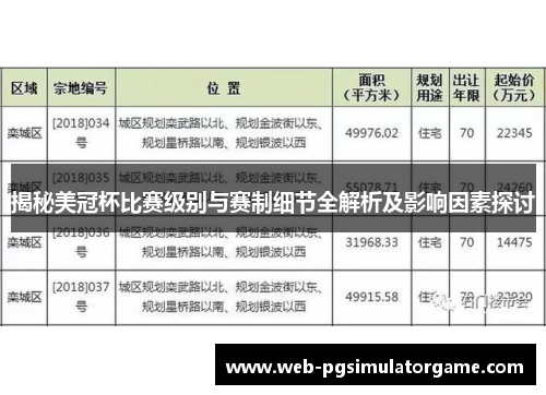 揭秘美冠杯比赛级别与赛制细节全解析及影响因素探讨